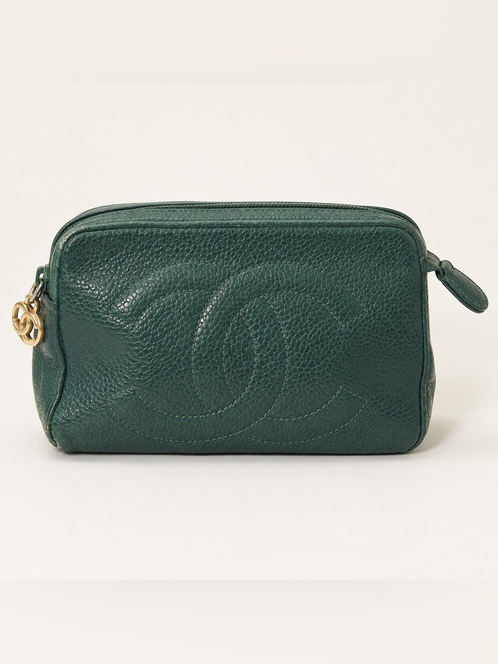 RARE Emerald Green CHANEL Vintage Caviar Leather CC Cosmetic Pouch Change purse